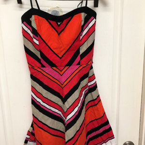 RUBY ROX Orange Red Navy STRIPE STRAPLESS DRESS